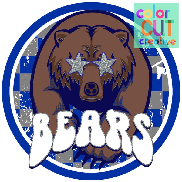 Bears preppy mascot png | digital download | royal blue grey silver