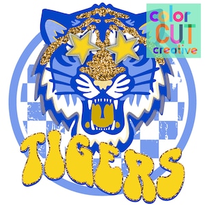 Tigers preppy mascot png | digital download | royal blue yellow gold