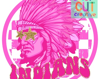 Indians preppy mascot png | digital download | hot pink gold
