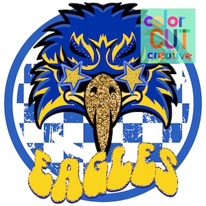 Eagles preppy mascot png | digital download | royal blue yellow gold