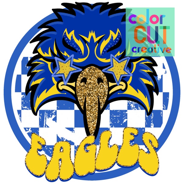 Eagles preppy mascot png | digital download | royal blue yellow gold