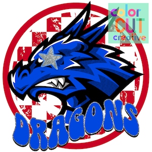 Dragons preppy mascot png | digital download | royal blue red black