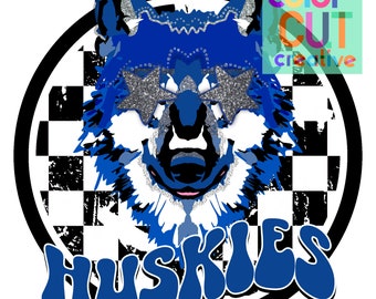Mascota preppy de los Huskies, PNG, descarga digital, azul real, negro y blanco