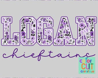 Mascota floral de los Logan Chieftains png / descarga digital / morado gris negro blanco