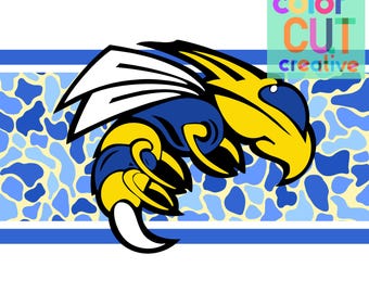 Mascota de camuflaje de avispas amarillas png / descarga digital / azul real dorado