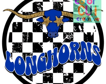 Longhorns preppy mascot png | digital download | royal blue gold checkerboard