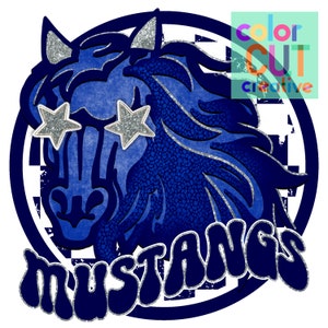 Mustangs preppy mascot png | digital download | royal navy silver white checkerboard