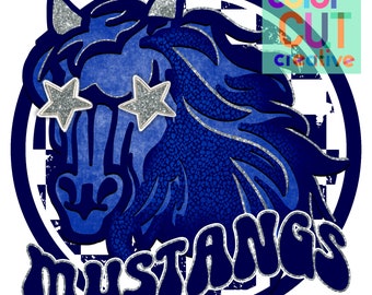Mascota preppy de los Mustangs, PNG / Descarga digital / Azul marino real, tablero de ajedrez blanco y plateado
