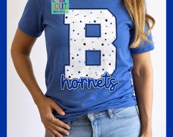 Estrellas desgastadas de los Bryant Hornets png / descarga digital / azul blanco negro