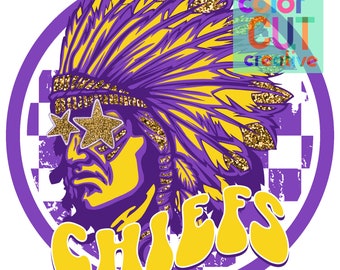 Chiefs preppy mascot png | digital download | purple yellow gold