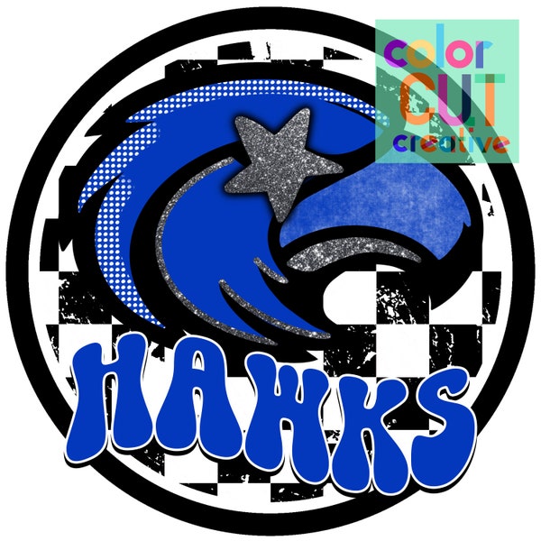 Hawks preppy mascot png | digital download | royal blue black white