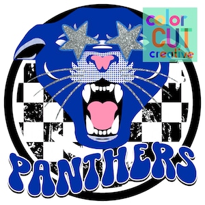 Panthers preppy mascot png | digital download | royal black white checkerboard