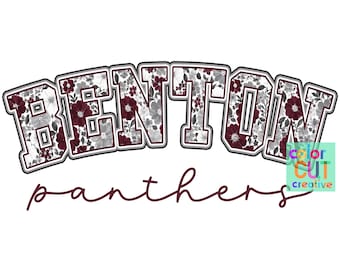 Mascota floral de los Benton Panthers png / descarga digital / granate gris