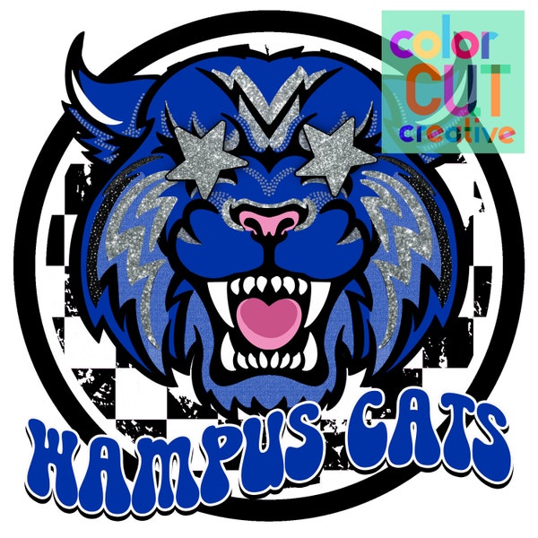 Wampus Cats preppy mascot png | digital download | royal blue silver black white