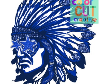 Warrior Mascot Face png | digital download | royal blue white