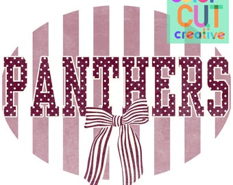 Panteras con lazo de puntos y rayas png / descarga digital / granate crema blanco