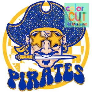 Pirates preppy mascot png | digital download | royal blue yellow gold