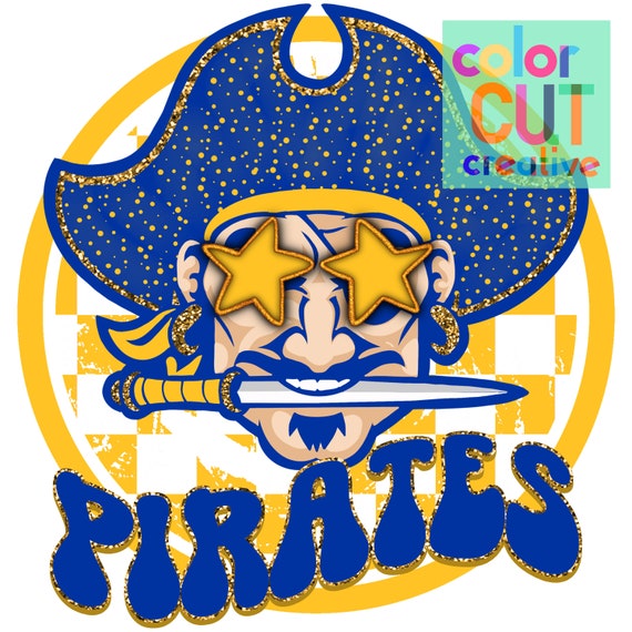 Pirates Preppy Mascot Png Digital Download Royal Blue Yellow Gold.