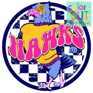 Hawks retro preppy mascot png | digital download | pink gold navy white