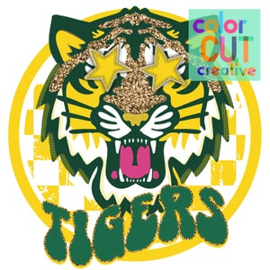 Tigers preppy mascot png | digital download | green yellow gold
