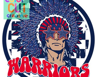 Warriors preppy mascot png | digital download | red navy white