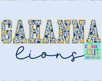 Mascota floral de los leones de Gahanna png / descarga digital / azul marino dorado
