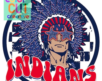 Indianer Maskottchen png | digitaler Download | rot marine weiß schachbrett