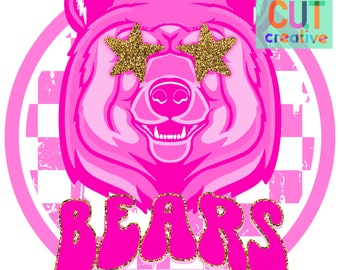 Bears preppy mascot png | digital download | hot pink white gold