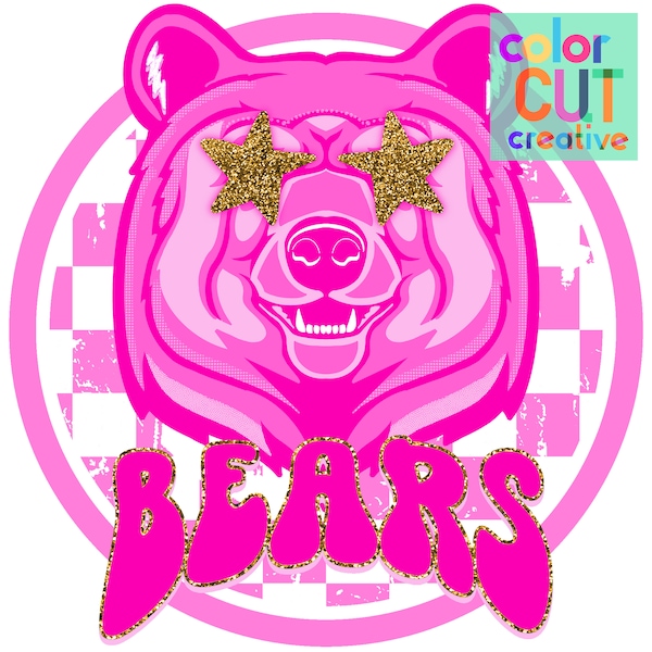 Bears preppy mascot png | digital download | hot pink white gold