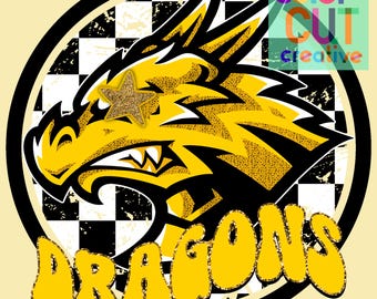Mascota de dragones estilo preppy png/ descarga digital / amarillo dorado negro