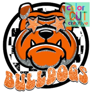 Bulldogs preppy mascot png | digital download | orange black glitter