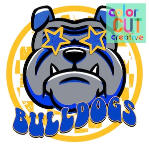 Bulldogs preppy mascot png | digital download | royal blue yellow gold