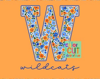 Mascota floral de los Wildcats png / descarga digital / naranja azul rey blanco