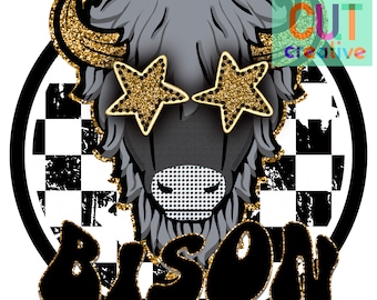 Bison preppy mascot png | digital download | black grey gold