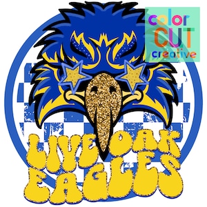 Live Oak Eagles preppy mascot png | digital download | royal blue yellow gold checkerboard