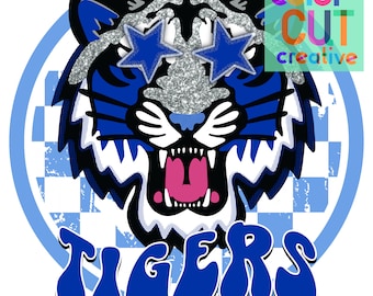 Tigers preppy mascot png | digital download | royal blue black white
