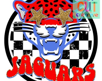 Mascota preppy de los Jaguars PNG / descarga digital / rojo, azul, negro, blanco y dorado