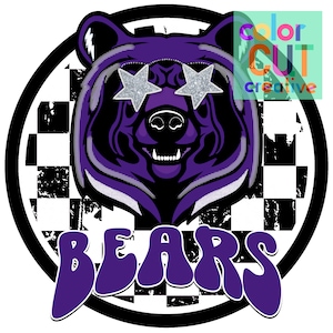 Bears preppy mascot png | digital download | purple black white silver