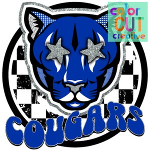 Cougars preppy mascot png | digital download | royal silver black white