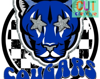 Cougars preppy mascot png | digital download | royal silver black white