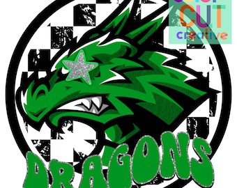 Mascota preppy de dragones PNG / descarga digital / verde, negro y blanco