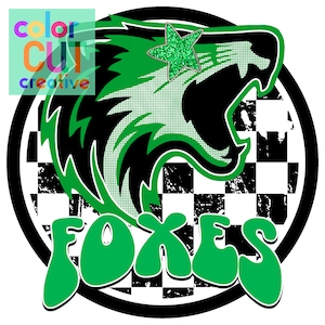 Foxes preppy mascot png | digital download | green black white checkerboard