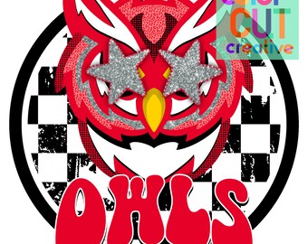 Mascota preppy de búhos PNG / descarga digital / rojo, negro y blanco