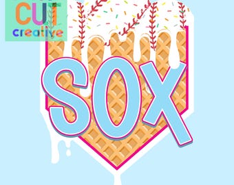 Mascota de cono de waffle de béisbol de los Sox, PNG / descarga digital / goteo de helado rosa aguamarina