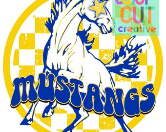 Mustangs preppy mascot png | digital download | royal blue yellow gold