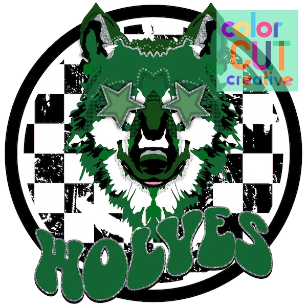Wolves preppy mascot png | digital download | dark green black white