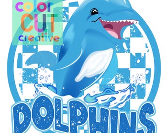 Dolphins preppy mascot png | digital download | blue white