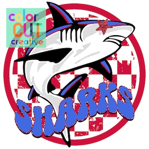 Sharks preppy mascot png | digital download | royal blue red white