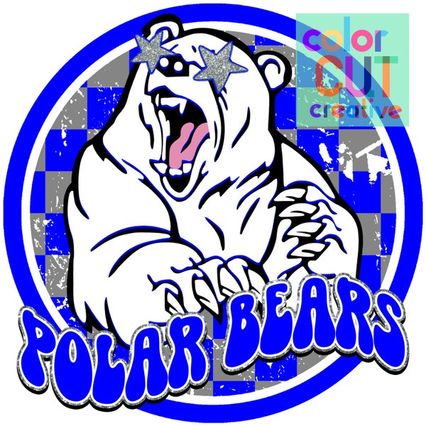 Polar Bears preppy mascot png | digital download | royal blue grey white