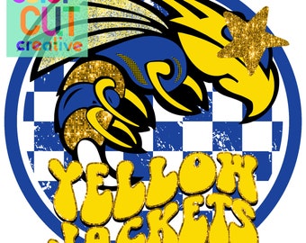 Mascota preppy de los Yellowjackets, descarga digital, azul real, amarillo y dorado